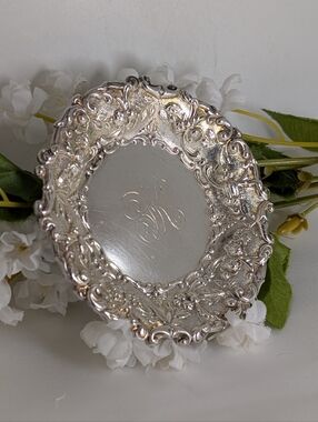 Antique Gorman Sterling Silver Floral Repousse Nut Bowl